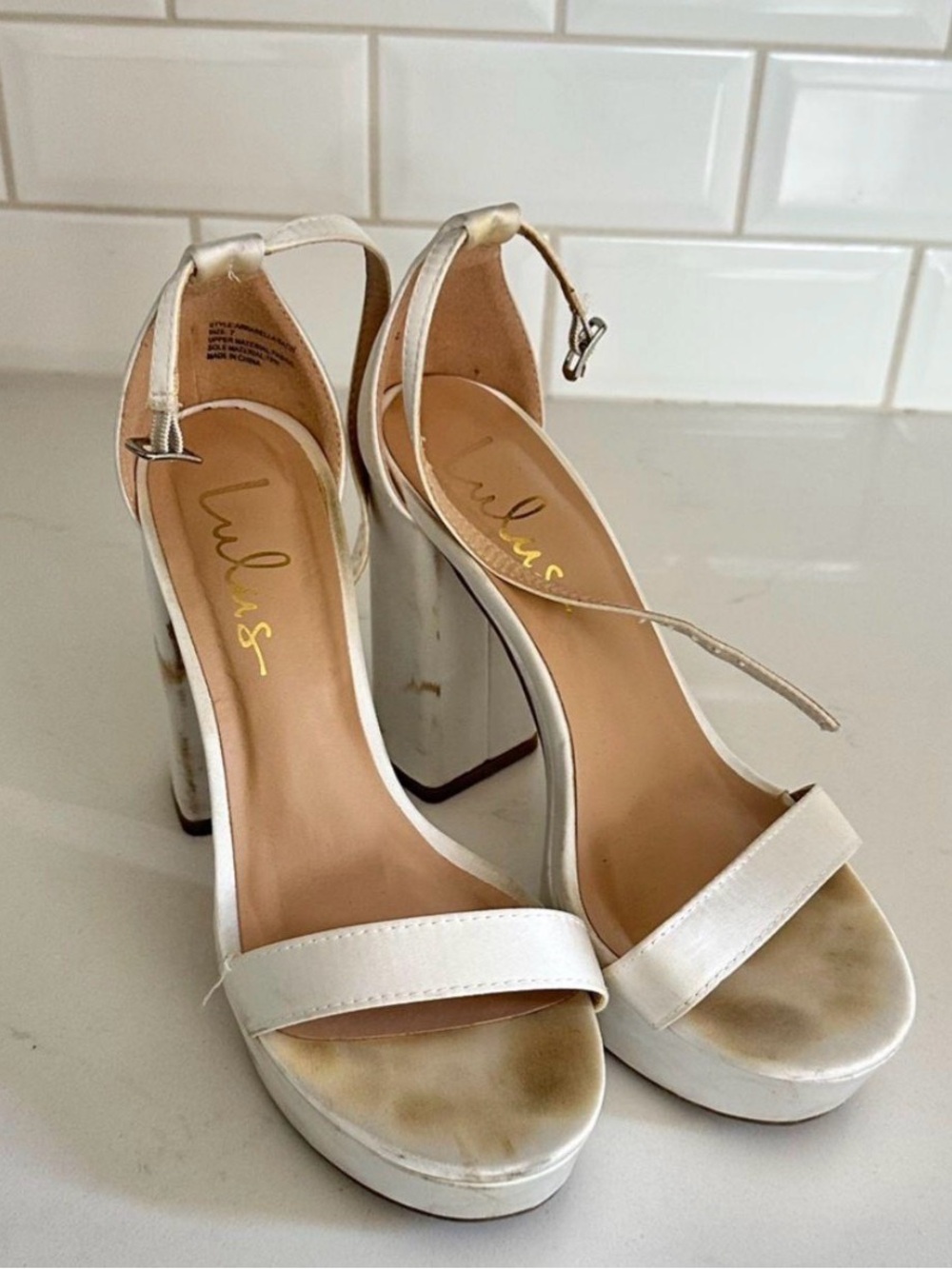 Lulu's Creamy White Block Heel Ankle-Strap Sandals